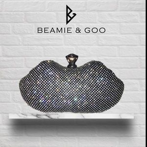 Black Silver Rhinestone Hard Shell Clutch Bag